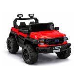 Coche eléctrico 4x4 en rojo, ideal para aventuras exteriores.