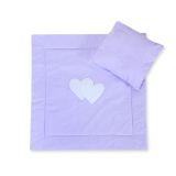 Pram Bedding Set With Duvet And Pillow 2pcs - Hearts White Polka Dots On Lilac