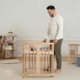 Cuna Móvil Waldin 7 en 1 de Madera Natural con Colchón