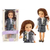 Muñeca con Ropa Elegante a Cuadros y Cabello Marrón