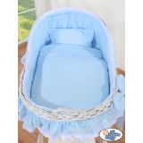 Moisés de Mimbre Carina My Sweet Baby Blanco y Azul con Base de Madera y Ruedas - imagen 3