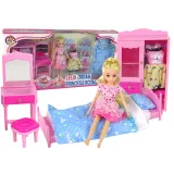 Juego de muñecas con cama, armario y tocador