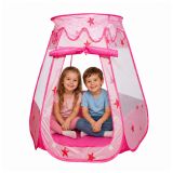 Casa de juego rosa de Lean toys, plegada y lista para transportar.