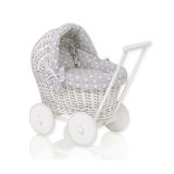 Carrito de muñecas de mimbre My Sweet Baby con ropa de cama