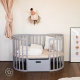 Cuna Ovalada 7 en 1 Waldin con Colchón de 3 Piezas - Gris