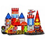 Bloques magnéticos coloridos para construir la estación de bomberos