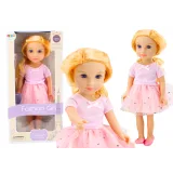 Muñeca con vestido de tul rosa y cabello rubio
