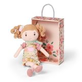 Muñeca Cuddly Lucy de Babyono en detalles de su diseño floral