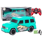 Coche de control remoto RC con dinosaurio, escala 1:10, verde