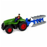 Tractor teledirigido Lean toys verde y negro con arado azul