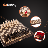 Juego de Ajedrez Ruhhy de Madera Natural 31x31cm Elegante - imagen 2