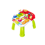 Niña jugando con el andador y mesa de actividades 2 en 1 en el hogar