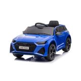 Coche eléctrico Audi RS6 azul 12V con ruedas EVA y luces LED, vista lateral