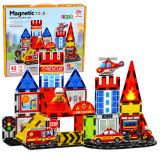 Bloques de construcción magnéticos de Lean toys en la estación de bomberos