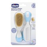 Set de cepillo y peine Chicco en azul con cerdas naturales