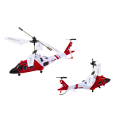 Detalle del marco metálico y el rotor del helicóptero Syma S111H rojo