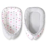 Baby Nest Double-sided Premium Cocoon For Infants Bobono- Stars Pink-grey/grey