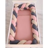 Knot Bumper XXL My Sweet Baby: Protector de Cuna Beige/Antracita/Rosa - imagen 2