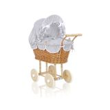 Carrito de Muñecas de Mimbre My Sweet Baby con Ropa de Cama Gris