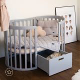Cuna Ovalada 7 en 1 Waldin con Colchón de 3 Piezas - Gris