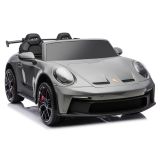 Coche eléctrico Porsche GT3 gris de Lean Cars, diseño moderno y atractivo.