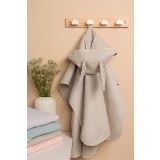 Poncho de baño Sensillo beige de algodón waffle con bolsillo delantero