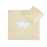 Pram Bedding Set With Duvet And Pillow 2pcs - Hearts White Dots On Beige