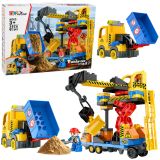 Bloques de construcción Lean toys con grúa y camión volcador.