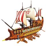 Detalle de los remos, mástiles y velas del barco romano de construcción