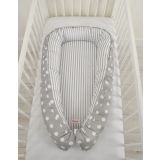 Baby Nest Double-sided Premium Cocoon For Infants Bobono- Dots On Grey/ Grey Strips