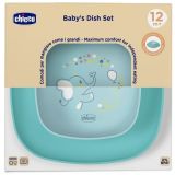 Set de platos Chicco en uso, perfecto para la hora de la comida.