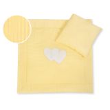 Pram Bedding Set With Duvet And Pillow 2pcs - Hearts Yellow Strips