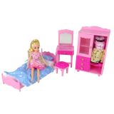 Juego de muñecas con cama, armario y tocador