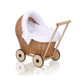 Carrito de Muñecas My Sweet Baby, Mimbre Natural con Ropa