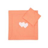 Pram Bedding Set With Duvet And Pillow 2pcs - Peach Polka Dots Hearts