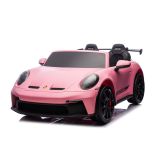 Coche Porsche GT3 Lean Cars rosa, detalle asiento ecopiel y panel MP3