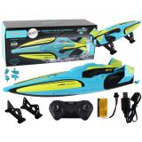 Lancha RC 2.4 GHz Lean Toys turquesa y amarillo, vista superior