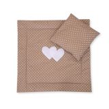 Pram Bedding Set With Duvet And Pillow 2pcs - Hearts White Dost On Brown