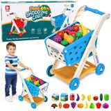 Carrito de compras azul de Lean toys con accesorios para niños.