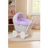 Wicker Doll Pushchair White With Lila Bedding And Soft Padding Stella