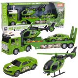 Set Militar con Camión, Grúa, Coche y Helicóptero