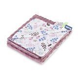 Manta Minky infantil Twigs rosa con cintas sensoriales 75x100 cm