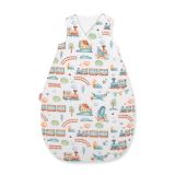 Cotton Sleeping Bag For Children, Size M, 3-12 Months, Tog 2.5, All-season - Turquoise Train