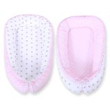 Baby Nest Double-sided Premium Cocoon For Infants Bobono- Dots On Pink/ Grey Stars