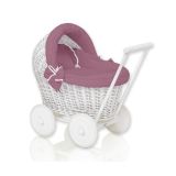 Wicker Doll Pushchair White With Bedding Dusty Rose And Soft Padding Stella