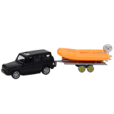 Coche Off-Road Negro con Remolque y Barco Naranja