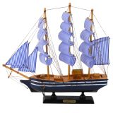 Modelo Coleccionable Barco de Vela Decorativo Blanco y Azul 33x31cm