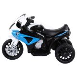 Moto BMW S1000RR triciclo azul Lean Cars, detalle asiento ecopiel y manillar