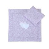 Pram Bedding Set With Duvet And Pillow 2pcs - Hearts Pink Flowers