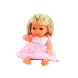 Muñeca con vestido rosa claro y sonidos de biberón